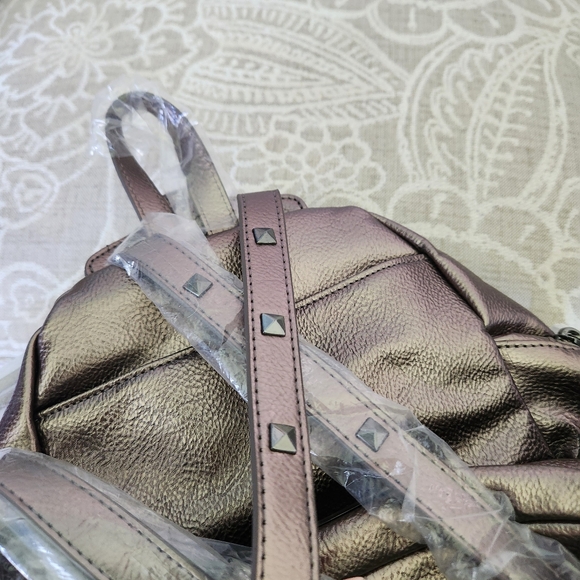 Beautiful Disaster Mini Angel Backpack Bag Purse Pewter Metallic Edgy Punk NWT - Picture 10 of 16